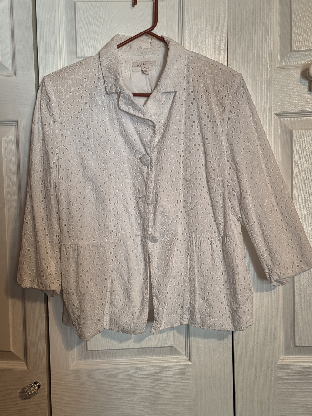 JM Collection White Eyelet Button-Front Jacket Blouse